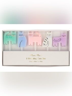 Meri Meri Pastel Cat Birthday Candle Set - Mint Blue Pink White Lavender